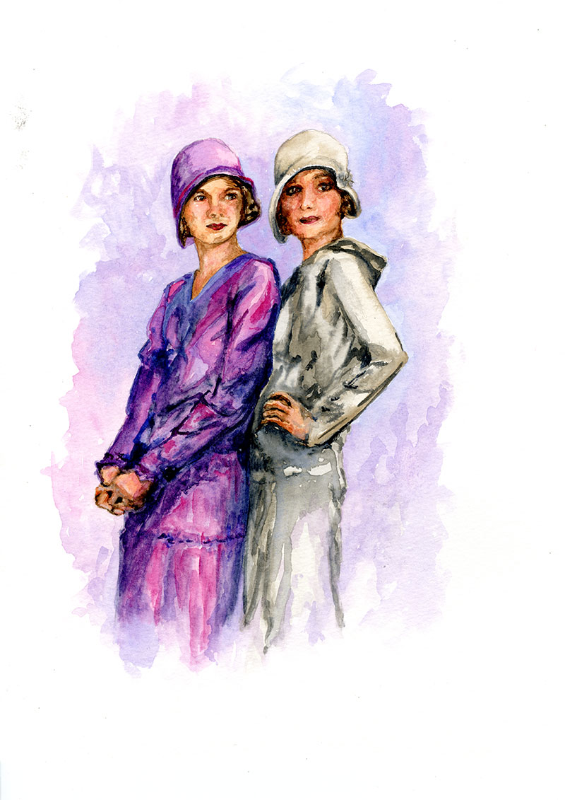 MY 1920s GIRLS Watercolour approx 40x30cm