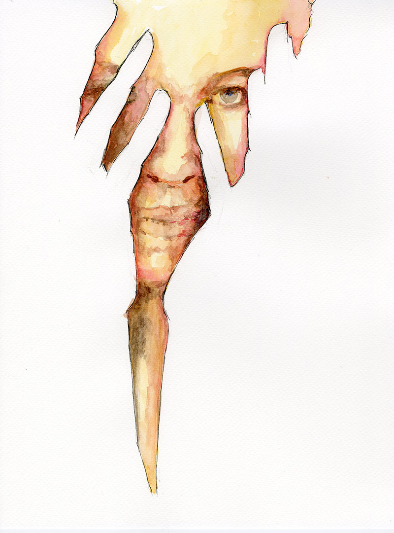 HIDING Watercolour 30x20cm Framed