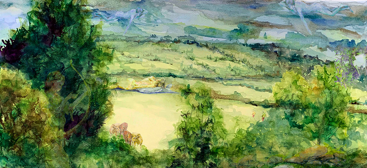 VIEW TO SLIEVE BLOOMS Giclee Print approx 40x80cm Framed